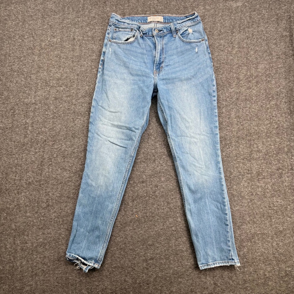 Abercrombie & Fitch The Skinny High Rise Jeans Blue Medium Wash Distressed 28/6R